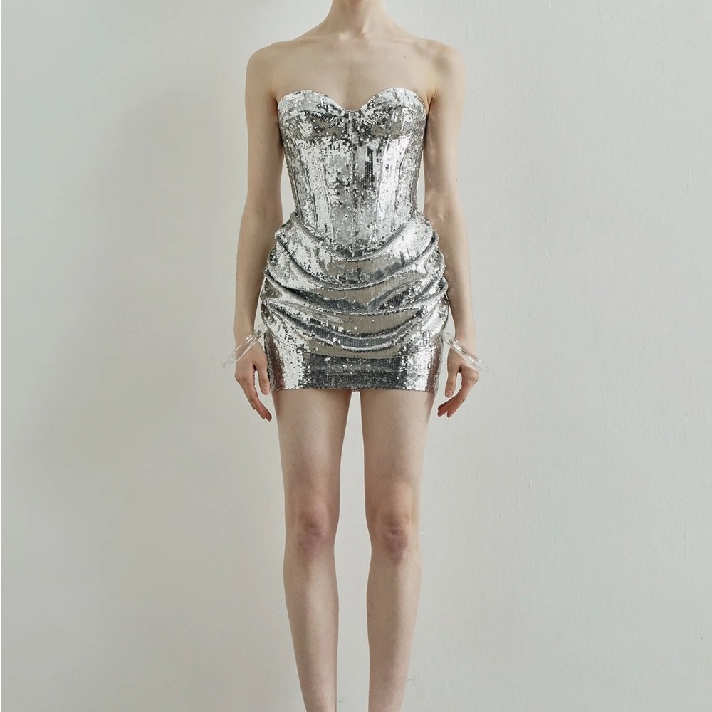 Glamorous Silver Strapless Sequin Dress